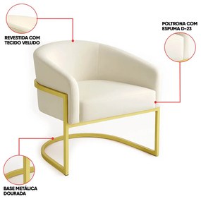 Poltrona Sala Decorativa Industrial Dourada Arielle Veludo D03 - D'Rossi - Bege