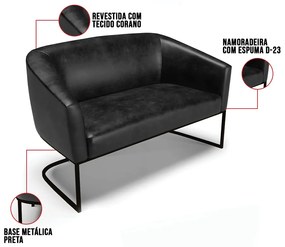 Sofá 2 Lugares Namoradeira Industrial Preto Stella Sintético PU D03 - D'Rossi - Preto