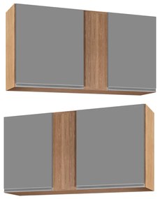 Kit 02 Armários Aéreo de Cozinha Lavanderia 02 Portas Agata 100 cm - D'Rossi - Castanho e Cinza