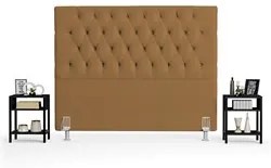 Cabeceira Casal King 195cm Cristal Bouclê Mostarda e 2 Mesas Laterais