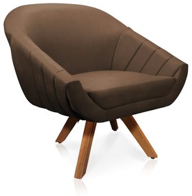 Kit 01 Namoradeira 02 Lugares e 01 Poltrona Giratória Giovana Suede Marrom Base Madeira MM30 - D'Rossi