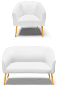 Sofá Namoradeira e Poltrona Pé Palito Castanho Stella Sintético D03 - D'Rossi - Branco