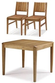Conjunto Salvador Mesa Jantar 90cm Tampo Madeira + 2 Cadeiras Assento Madeira - 60510 Sun House