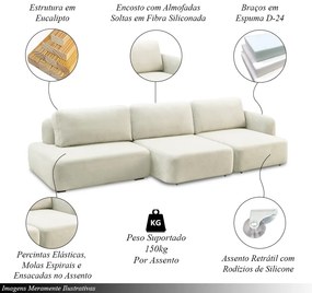 Sofá Decorativo Santiago 4 Lugares 312cm Sala de Estar Retrátil Modulado Bouclê Branco G89 - Gran Belo