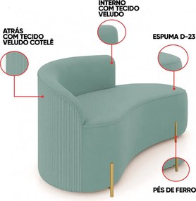 Sofá 2 Lugares Orgânico 160cm Pé Dourado Morgan Veludo/Cotelê - Menta