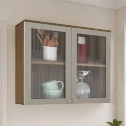 Armário de Cozinha 80cm 2 Portas Com Vidro Nádia Mocca/Avelã L01 - Mpo