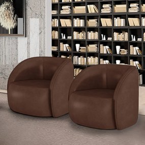 Kit 2 Poltronas Decorativas Sala de Estar Clarke PU Marrom Manchado G45 - Gran Belo