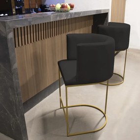 Banqueta Paola Linho Base Metálica Dourada - D'Rossi - A79 Preto