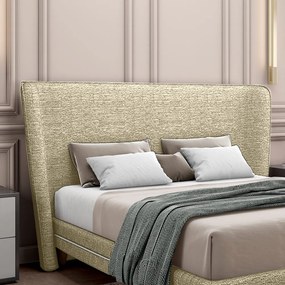 Cabeceira Design para Cama de Casal Torres Pés em Madeira Linho Bege G91 - Gran Belo