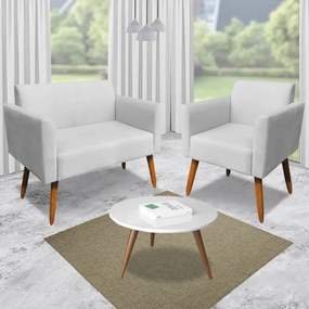 Poltrona Namoradeira Decorativa Isabella Pés Palito Madeira Suede Cinza G19 - Gran Belo