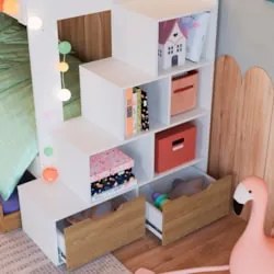 Beliche Infantil Com Escada e 4 Gavetas Infix C06 Branco/Aveiro - Mpoz