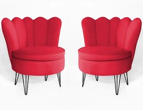 Conjunto 2 Poltrona Dália Pés Hairpin Legs Preto Veludo Vermelho