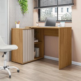 Escrivaninha Mesa Computador 140cm Tamires Bege Amarelado/Cinza C01 - D'Rossi
