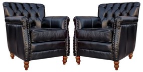 Kit 02 Poltronas Decorativas Sala de Estar Níger Pés Madeira Couro Preto G58 - Gran Belo