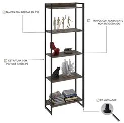 Estante Livreiro Dynamica Industrial 60cm 5 Prateleiras C08 Carvalho D