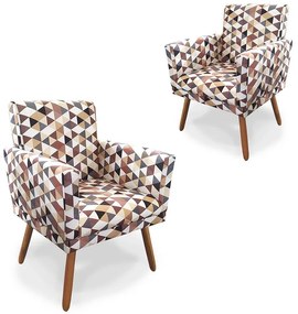 Kit 2 Poltronas Decorativas Pérola Pés Palito Suede Estampado - Sheep Estofados