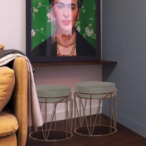 Puff Decorativo Sala de Estar Base Bronze Chloe Veludo Cinza G41 - Gran Belo