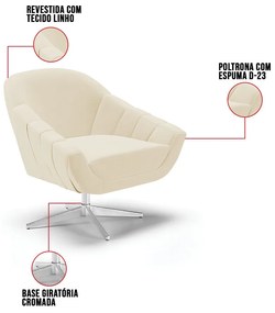 Poltrona Giratória Giovana Linho Base Cromada D01 - D'Rossi - A19 Bege