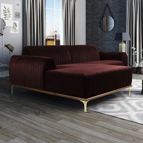 Sofá 3 Lugares Lisboa D07 com Chaise Esquerda 230cm Veludo Bordô - D'Rossi