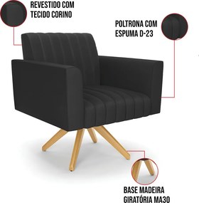Poltrona Giratória Viena Gomada Corino Base de Madeira MA30 D03 - D'Rossi - Preto