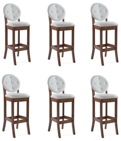 Kit 6 Banquetas Alta Madeira Maciça Teseu Linho Off White/Imbuia G42 - Gran Belo