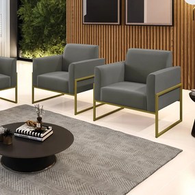 Kit 2 Poltronas Base Industrial Alta Dourado Marisa Suede Grafite