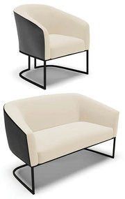 Namoradeira e Poltrona Industrial Preto Stella Pto/Linho D03 - D'Rossi - Bege