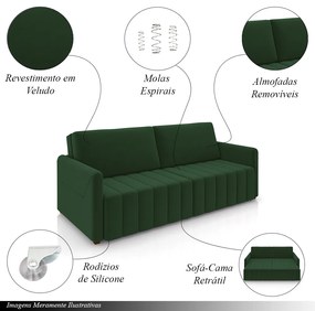 Sofá-Cama Decorativo Retrátil Thanos 2 Lugares 220cm Veludo Verde G45 - Gran Belo