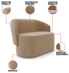 Sofá Namoradeira e 2 Poltronas Orgânica para Sala Malu Suede M11 - D'Rossi - Marrom Rato