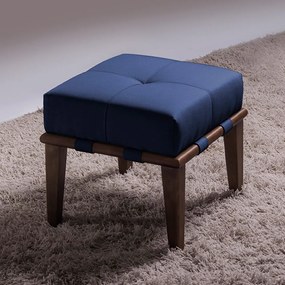 Puff Decorativo 45cm Martínez Veludo Pés Madeira Azul/Imbúia G62 - Gran Belo