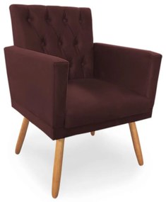 Kit 4 Poltronas Decorativas Clara Capitonê Pés Palito Suede Bordô - Sheep Estofados