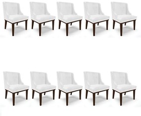 Kit 10 Cadeiras de Jantar Liz Corano Branco Base Fixa Madeira D03 - D'Rossi Tabaco