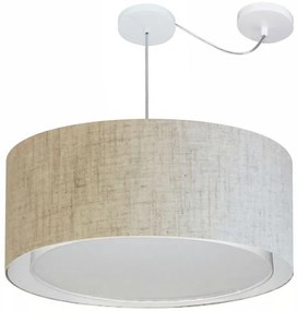 Lustre Pendente Cilíndrico Com Desvio de Centro Vivare Md-4311 Cúpula em Tecido 60x30cm - Bivolt