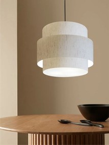 Lustre Pendente Cilíndrico Md-4384 Cúpula em Tecido Linho Bege Tam 50cm
