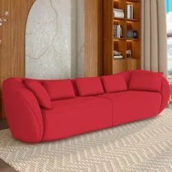 Sofá 3 Lugares 232cm Orgânico Pé Madeira Yume Veludo Vermelho Z55 - Mp