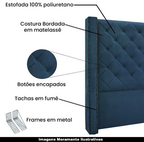 Cabeceira Decorativa Casal 1,64M Loewe Veludo Azul Marinho G63 - Gran Belo