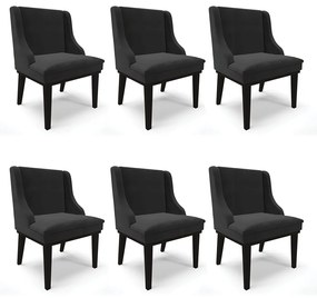 Kit 06 Cadeiras de Jantar Liz Veludo Base Fixa Madeira Preto D03 - D'Rossi - Preto