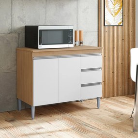 Balcão Cozinha com Tampo 100cm 3 Gavetas Leticia Amêndoa/Branco A01 - D'Rossi