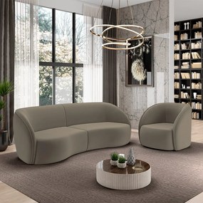 Conjunto Sofá Sala de Estar Bipartido 288cm e Poltrona Clarke Veludo Castor G45 - Gran Belo