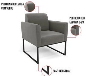 Poltrona Base Industrial Preto Marisa Suede - Grafite