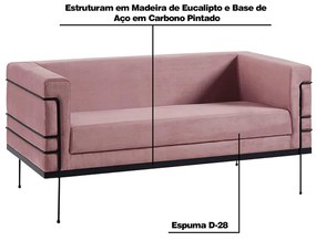 Sofá Jeanneret-Gris 2 Lugares Base de Aço Preto Veludo Rosa G17 - Gran Belo
