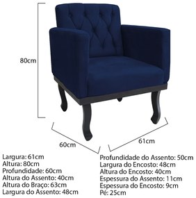 kit 02 Poltronas Classic Pés Luís XV Suede Azul Marinho - ADJ Decor