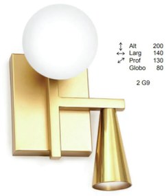 Arandela Swilver Mista Cone Fixo E Globo 13X14X20Cm Globo Ø08Cm 2Xg9 -... (DOURADO FOSCO / DOURADO BRILHO, CLEAR (Transparente))