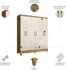 Guarda Roupa Casal 153cm 6 Portas Astra Freijó/Off Z17       - Mpozena
