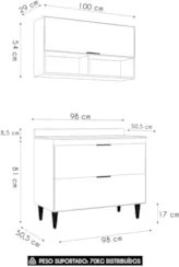 Armário de Cozinha Com Tampo CP01 100cm Pérola Branco Z34      - Mpoze