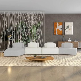 Sofá 4 Lugares Orgânico com Chaise e 3 Módulos Berlim Bouclê Cz K01 - D'Rossi - Cinza Claro/Off White