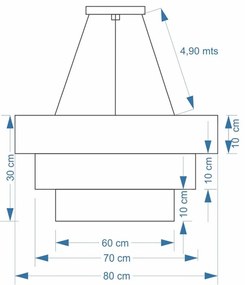 Lustre Pendente Triplo Quadrado Md-4165 Cúpula em Tecido 80x70x60cm Café / Branco - Bivolt