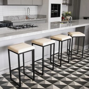 Banqueta Alta para Cozinha Industrial Kit 2 Nick Preto e Sintético D03 - D'Rossi - Bege