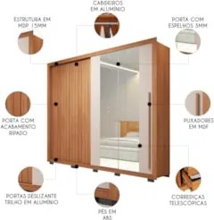 Guarda Roupa Casal 245cm Com Espelho Scipio Freijó/Off C01 - Mpozenato