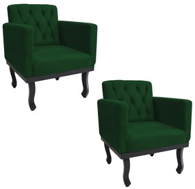 kit 02 Poltronas Classic Pés Luís XV Suede Verde - ADJ Decor